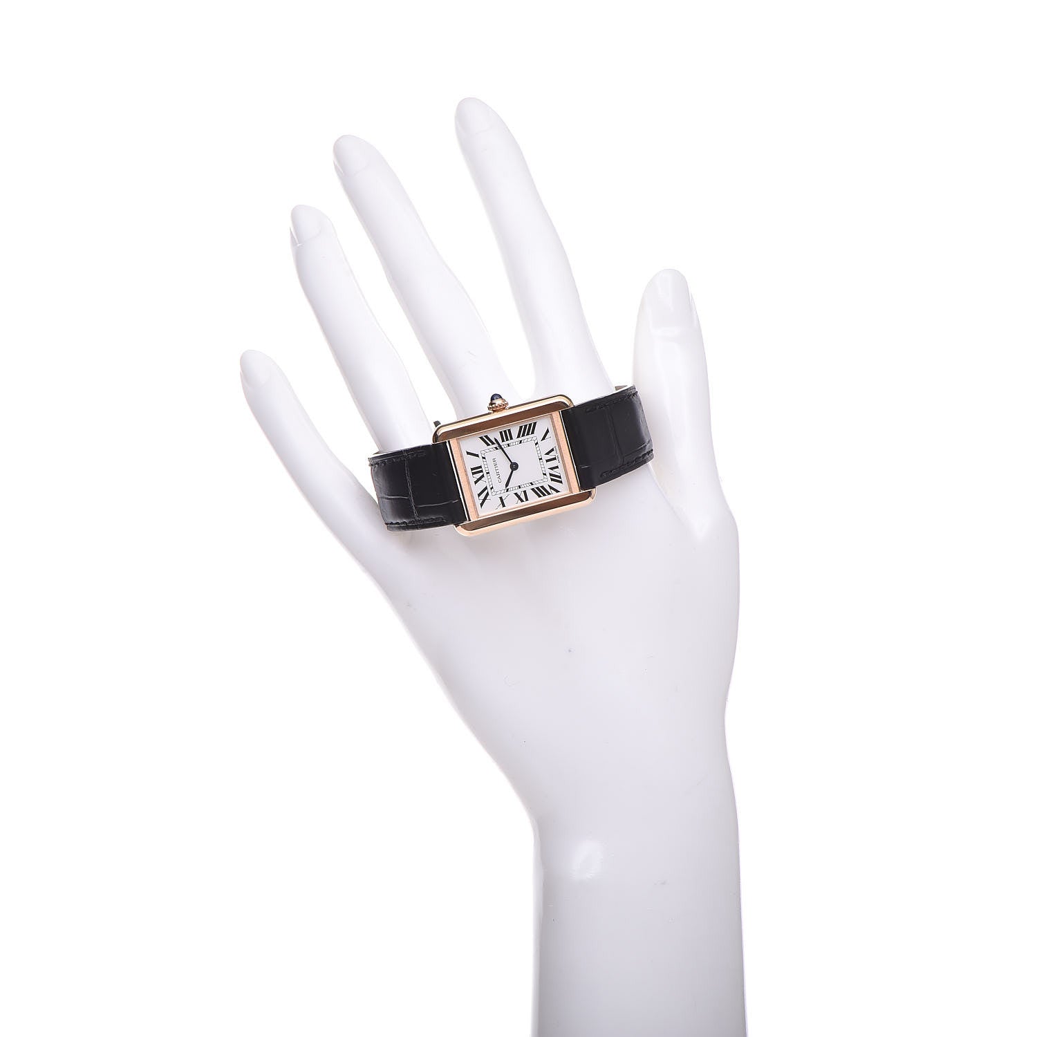 Cartier Stainless Steel 18K Pink Gold Alligator 24mm Tank Solo Quartz Watch Brown 2 of 7