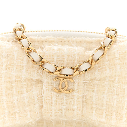 Chanel Tweed Quilted Bow Flap Card Holder On Chain White 9 of 12