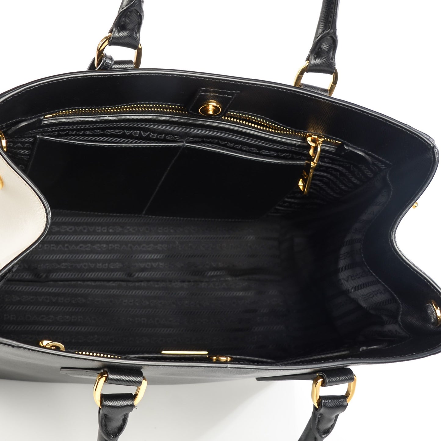 Saffiano Lux Bi-Color Tote Nero Talco