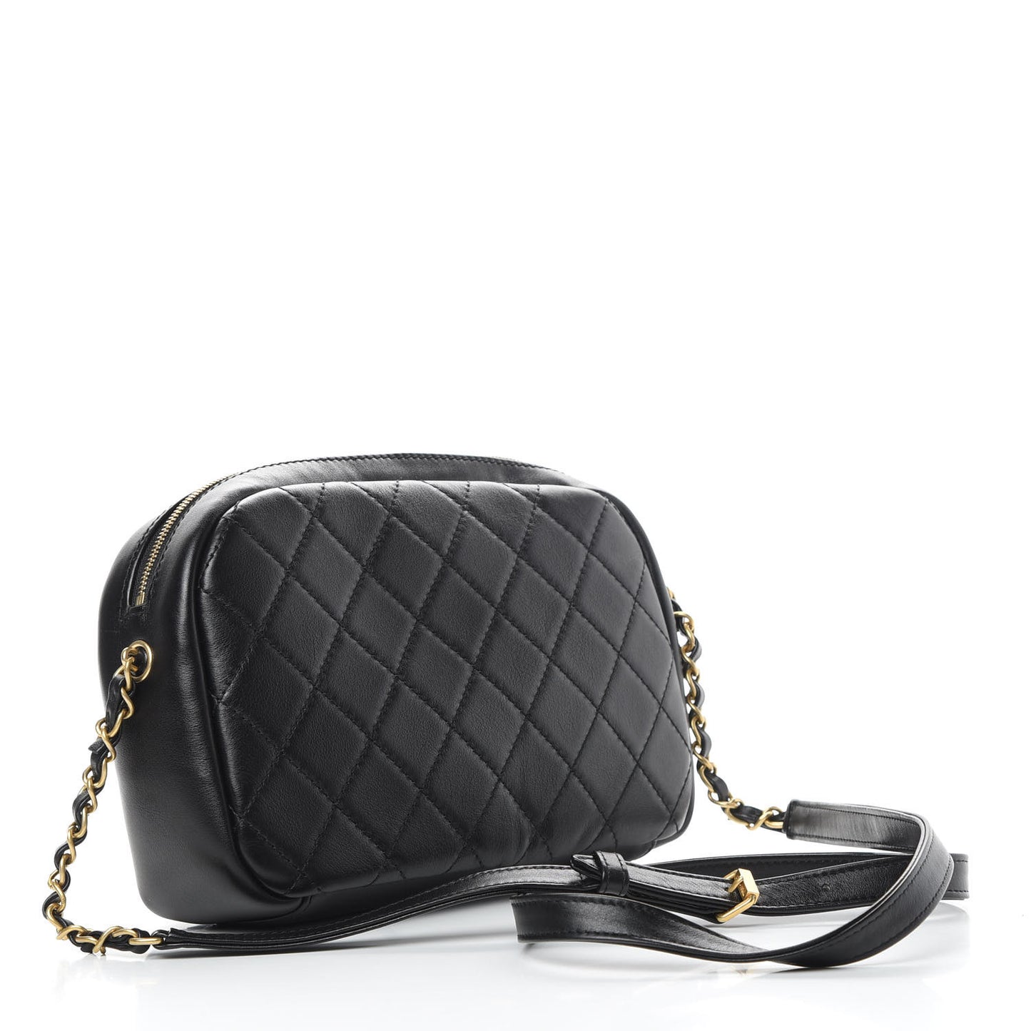 Lambskin Quilted Large Buckle Camera Case Bag Black