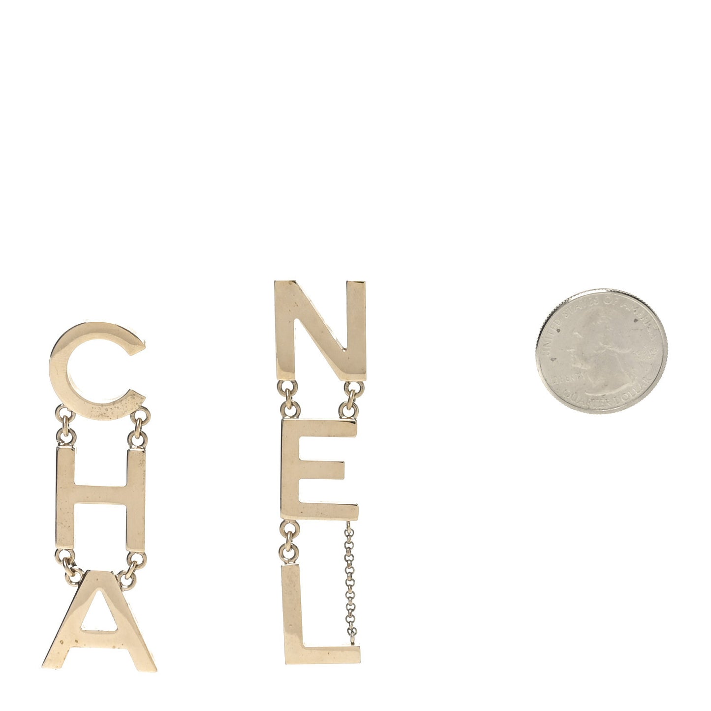 Metal Cha-Nel Logo Drop Earrings Gold
