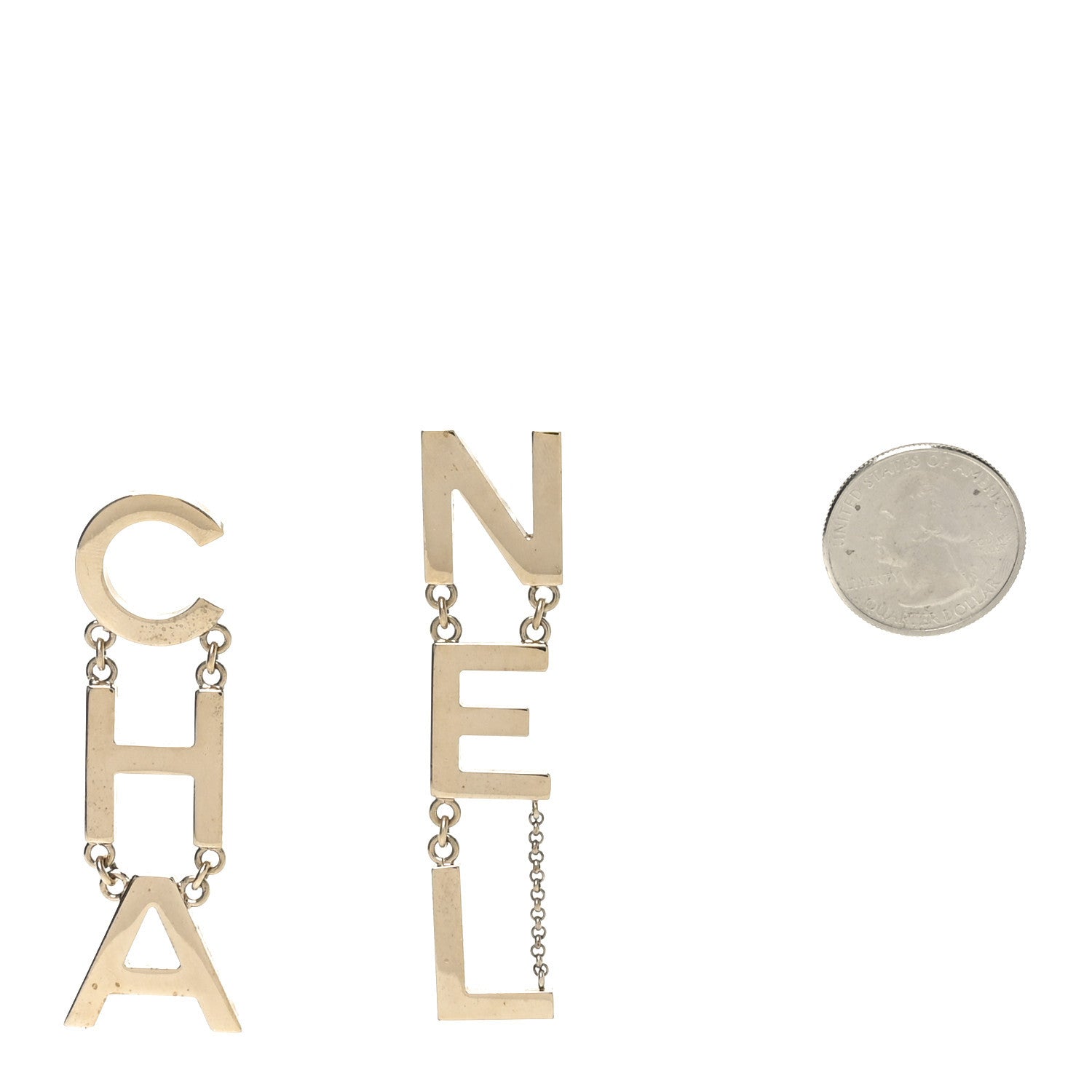 Chanel Metal Cha-Nel Logo Drop Earrings Gold 2 of 4