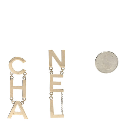 Chanel Metal Cha-Nel Logo Drop Earrings Gold 2 of 4