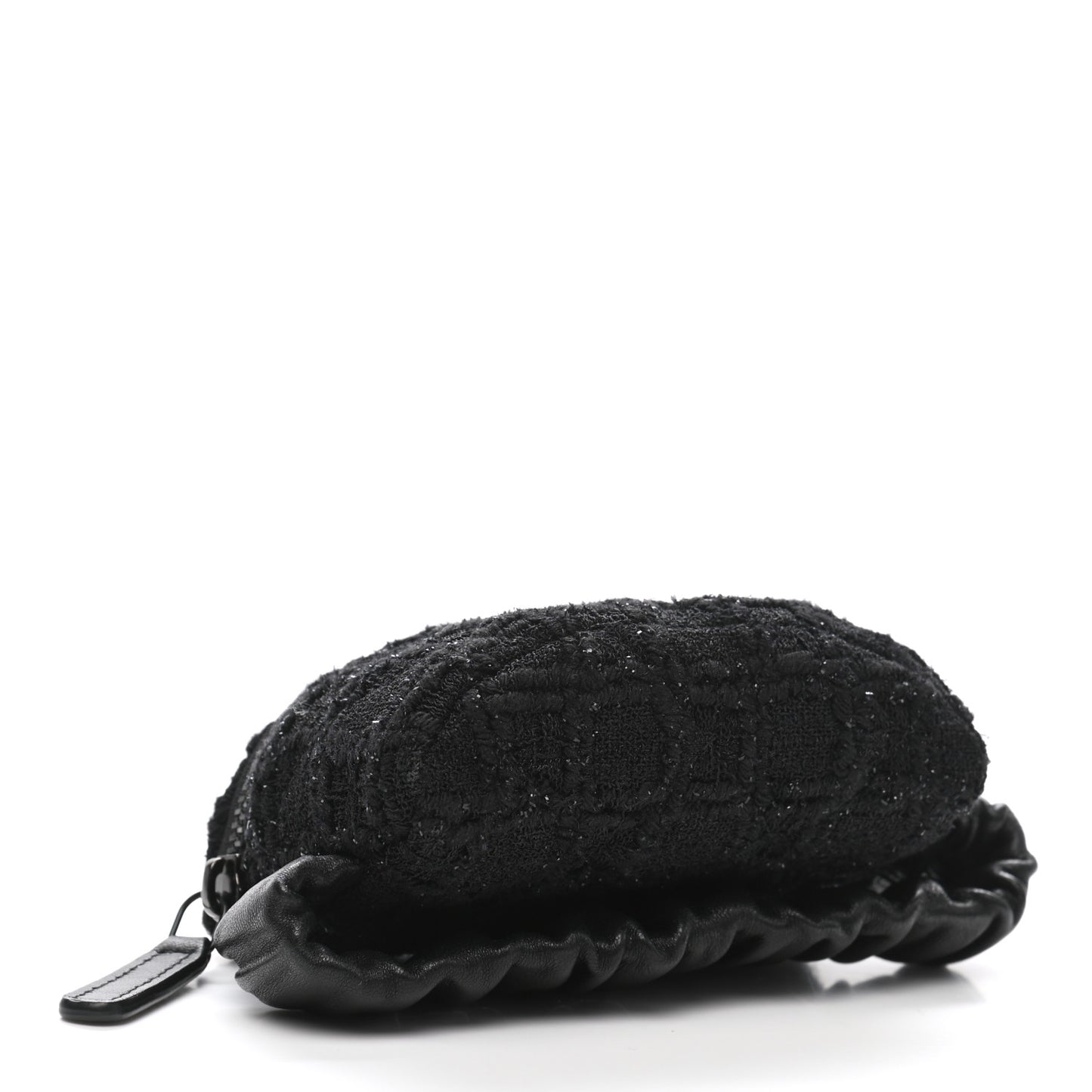 Tweed Lambskin Quilted Arm Coin Purse Black