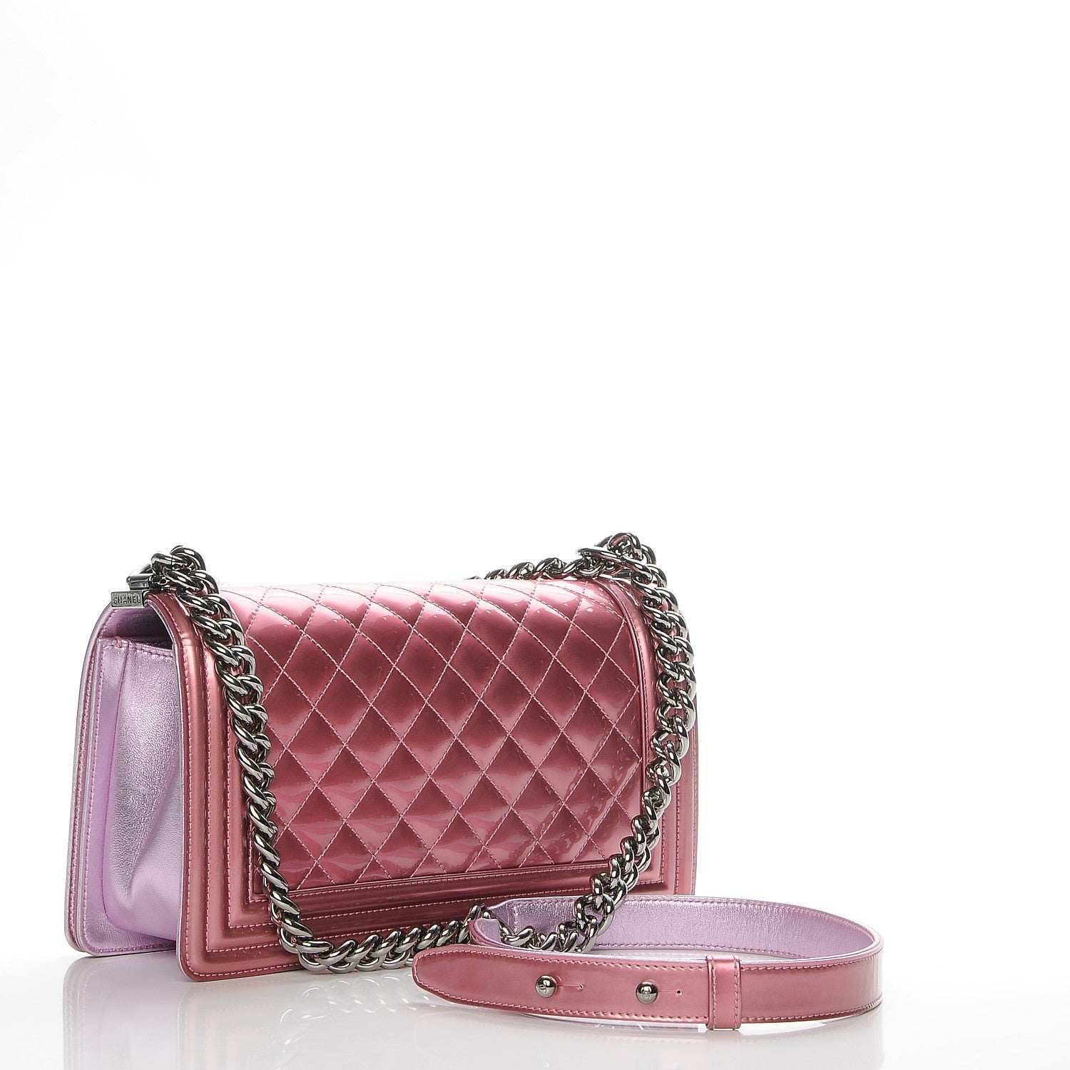 Chanel Metallic Patent Calfskin Quilted Medium Boy Flap Light Pink 3 of 7