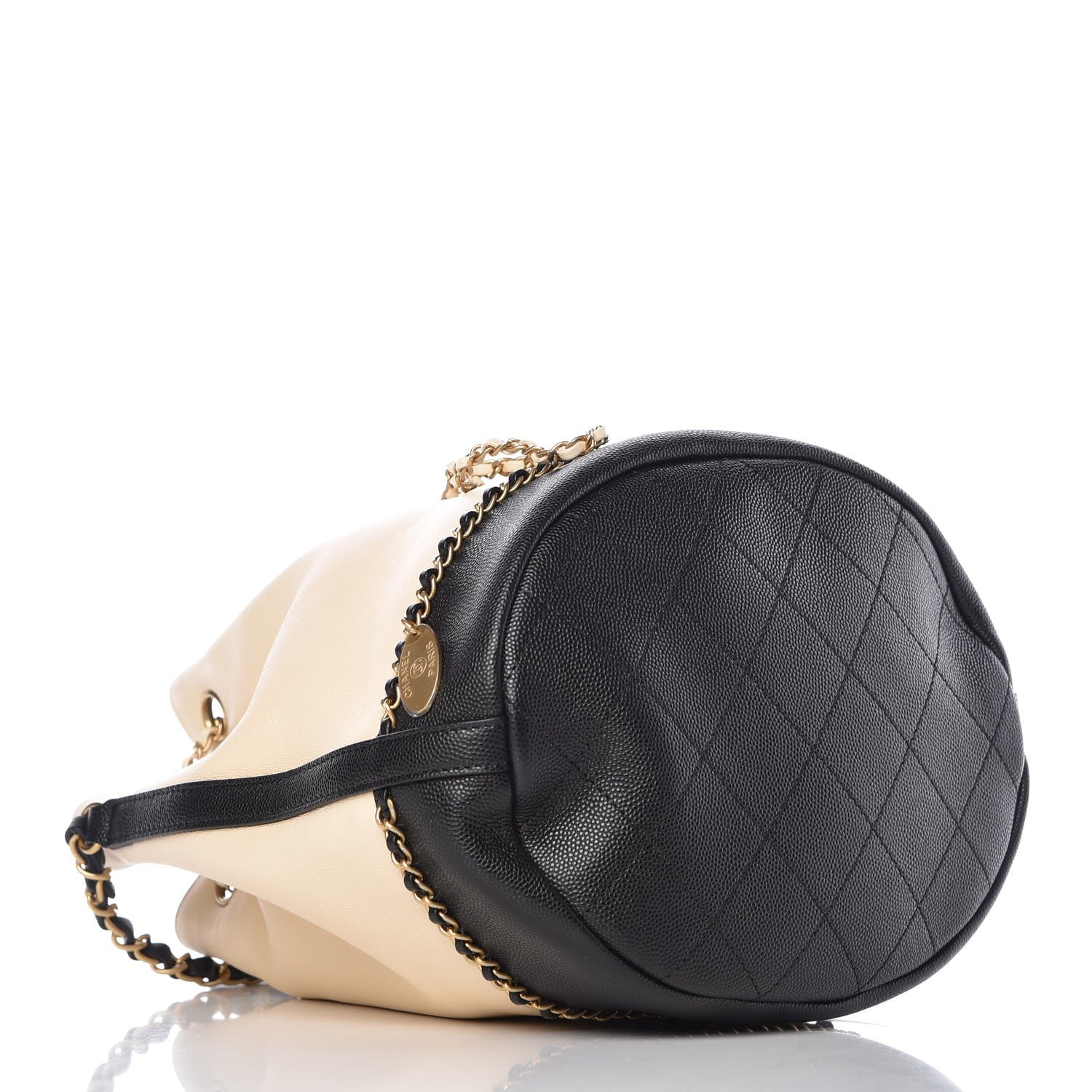 Chanel Lambskin Caviar Lovely Chains Drawstring Bag Beige Black 4 of 8