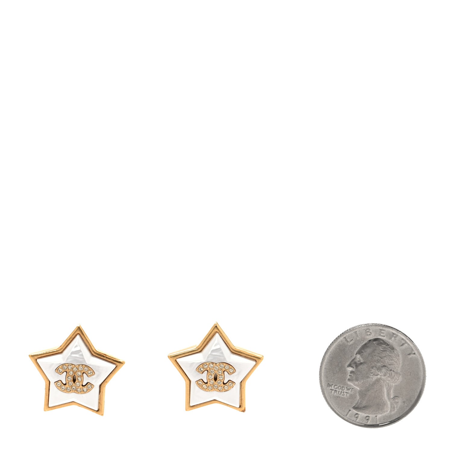 Chanel Pearl Crystal CC Star Earrings Gold 2 of 5