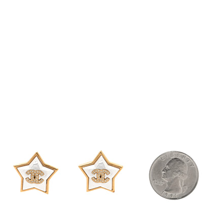 Chanel Pearl Crystal CC Star Earrings Gold 2 of 5