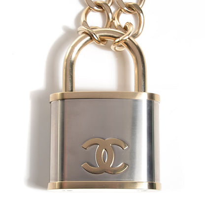 Chanel CC Oversized Padlock Necklace Gold Silver 3 of 6