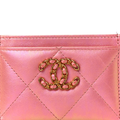 Chanel Iridescent Calfskin Quilted Chanel 19 Card Holder Pink 9 of 12