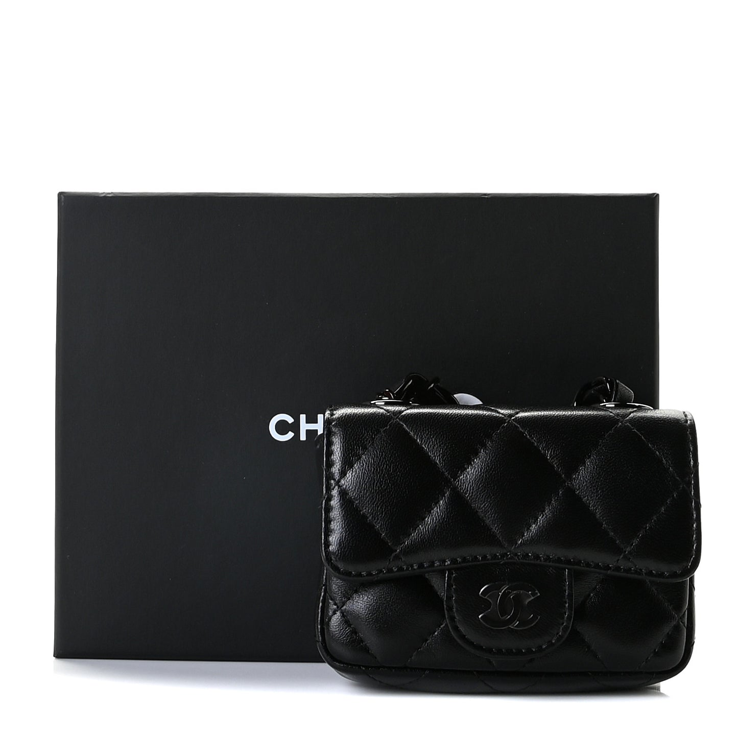 Lambskin Quilted Mini Chain Belt Bag So Black