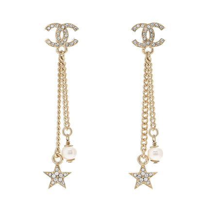 Chanel Crystal Pearl CC Star Drop Earrings Gold 1 of 5