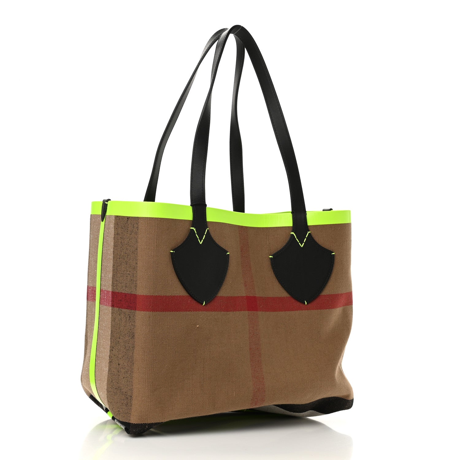 Burberry Canvas Mega Check The Giant Reversible Tote Black Neon Yellow 4 of 17