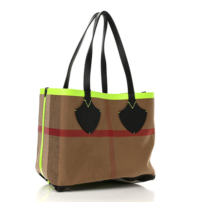 Burberry Canvas Mega Check The Giant Reversible Tote Black Neon Yellow 4 of 17