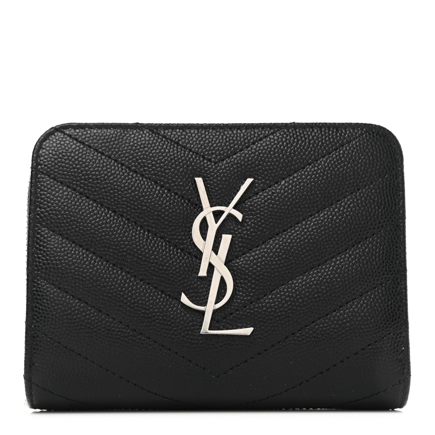 Grain De Poudre Matelasse Chevron Monogram Compact Zip Around Wallet Black