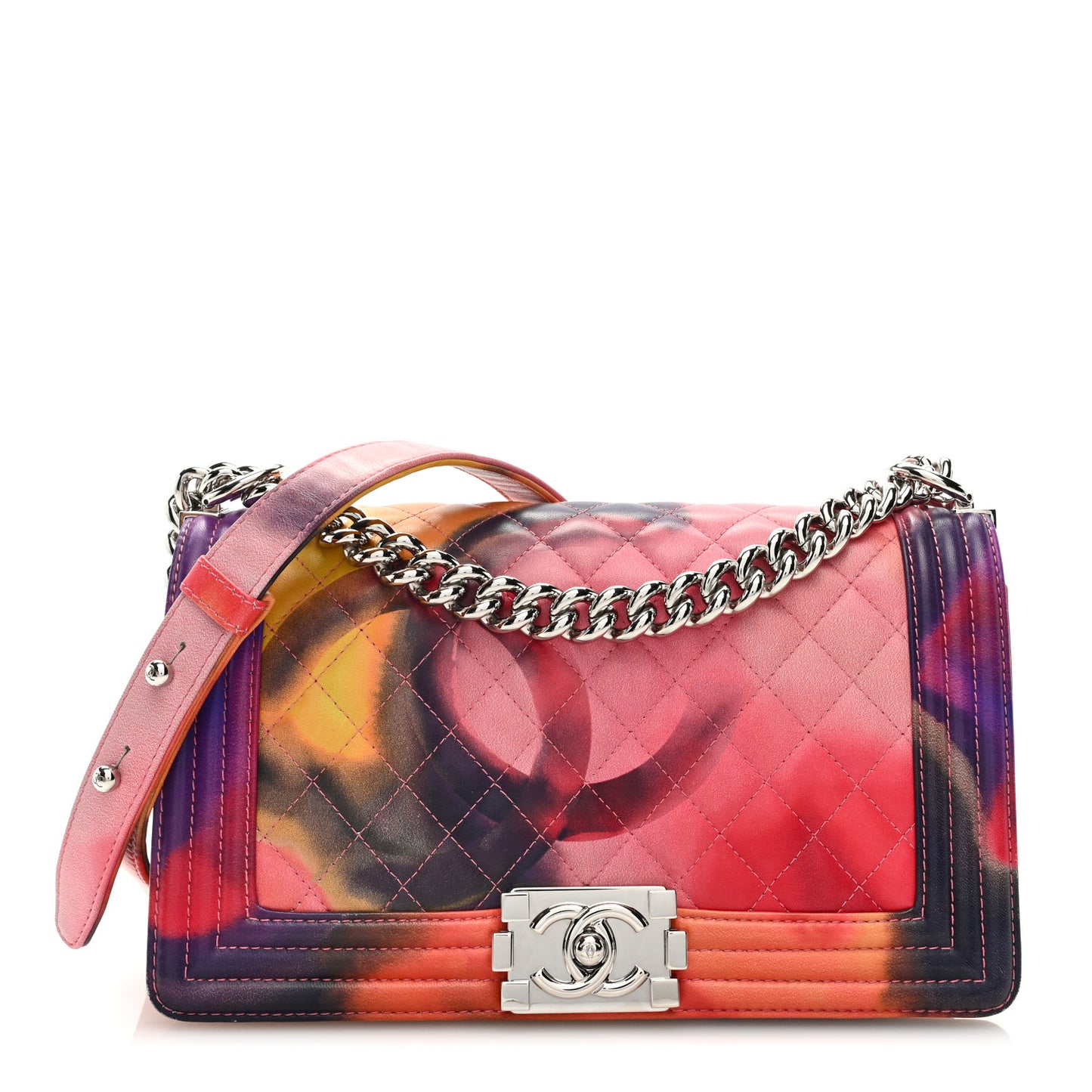 Printed Lambskin Quilted Medium Flower Power Boy Flap