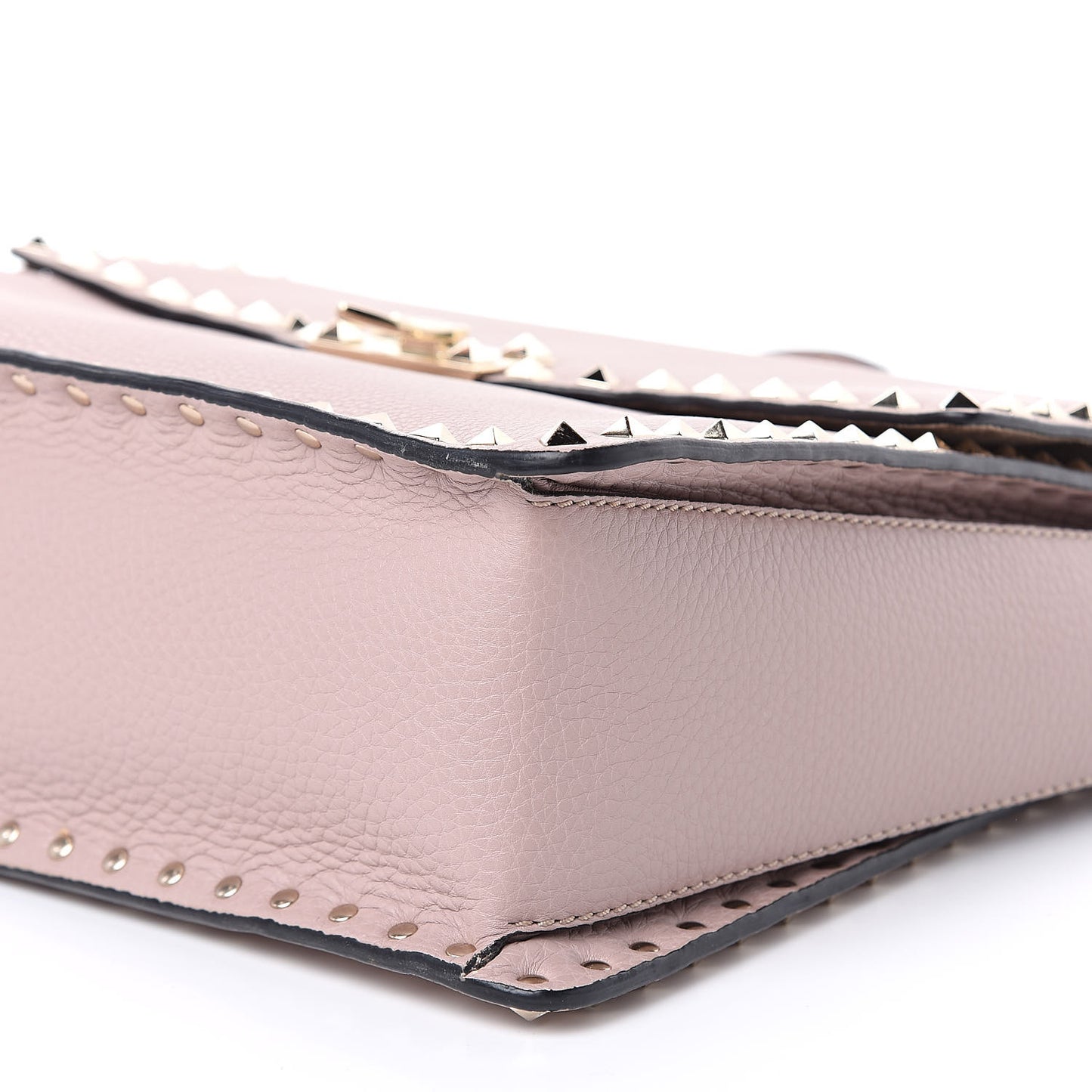Grained Calfskin Rockstud Top Handle Flap Shoulder Bag Poudre