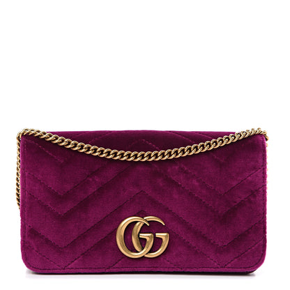 Gucci Velvet Matelasse GG Marmont Mini Bag Fuchsia Violet Cyclamen 1 of 12