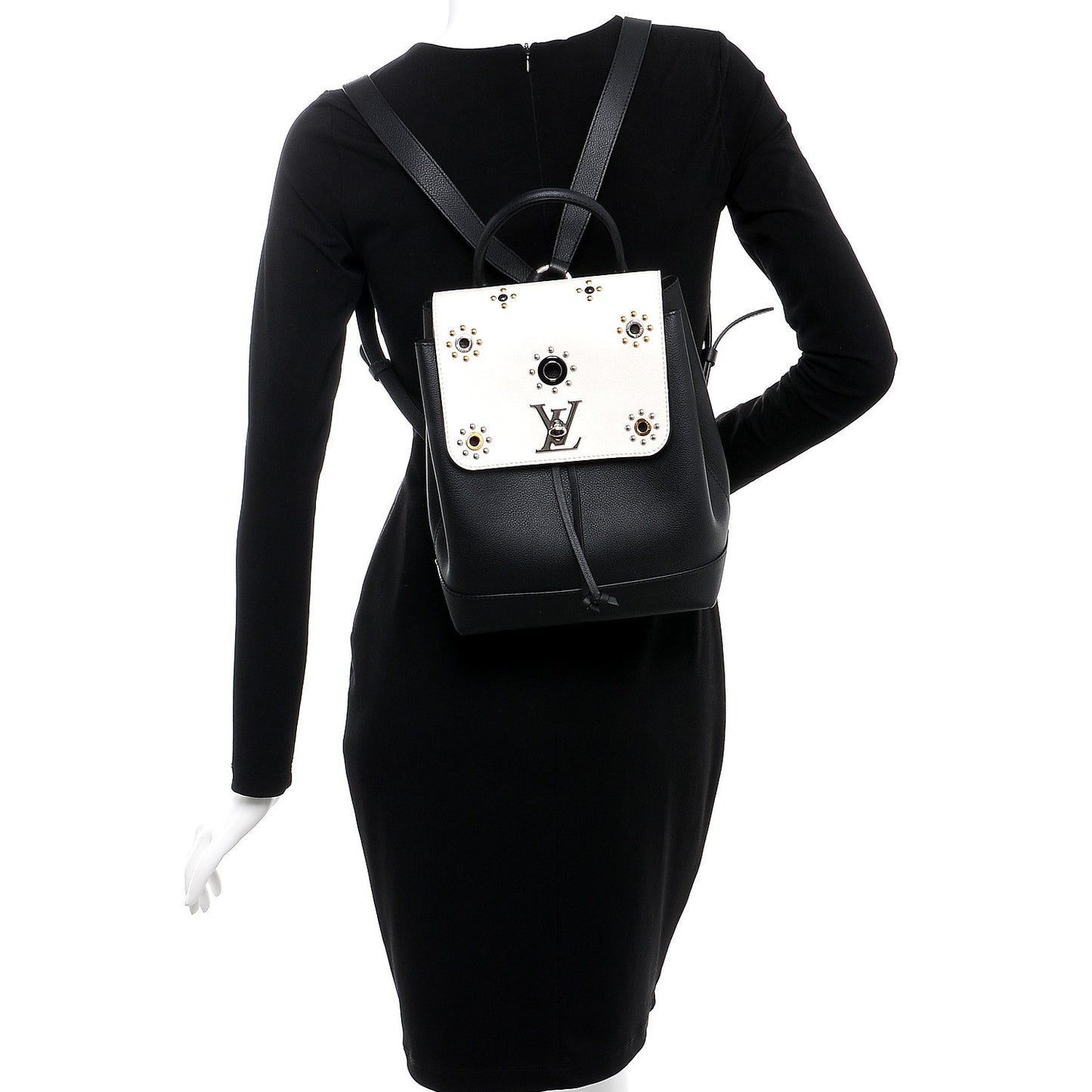 Calfskin Mechanical Flowers Lockme Backpack Black White