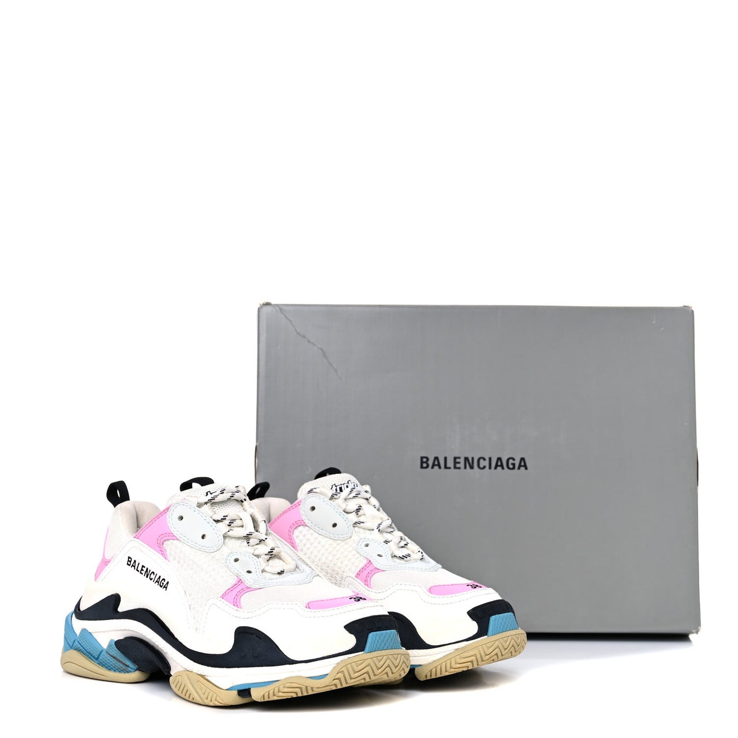 Fabric Mesh Washed Effect Womens Triple S Sneakers 38 Pink White Blue