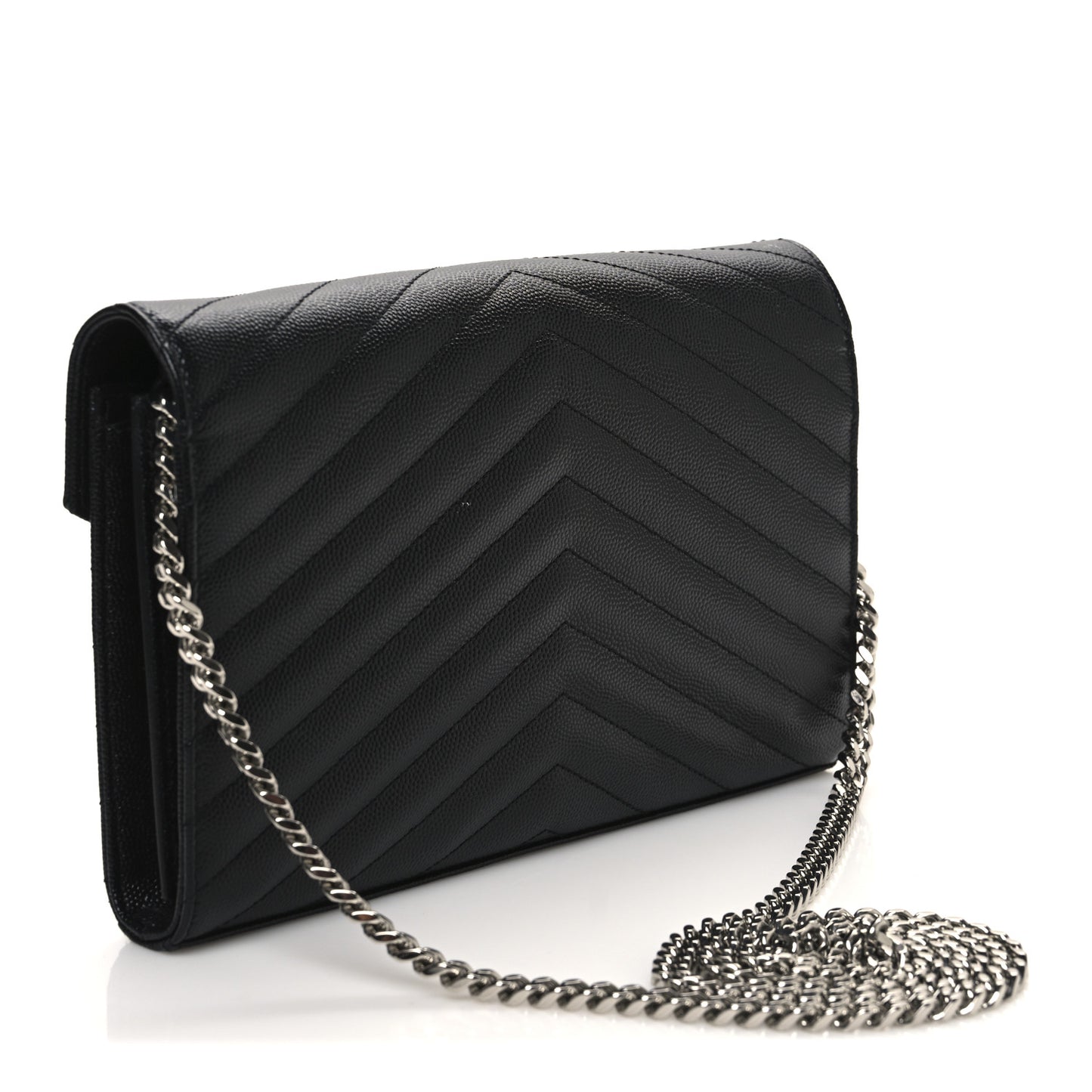 Grain De Poudre Matelasse Chevron Monogram Chain Wallet Black