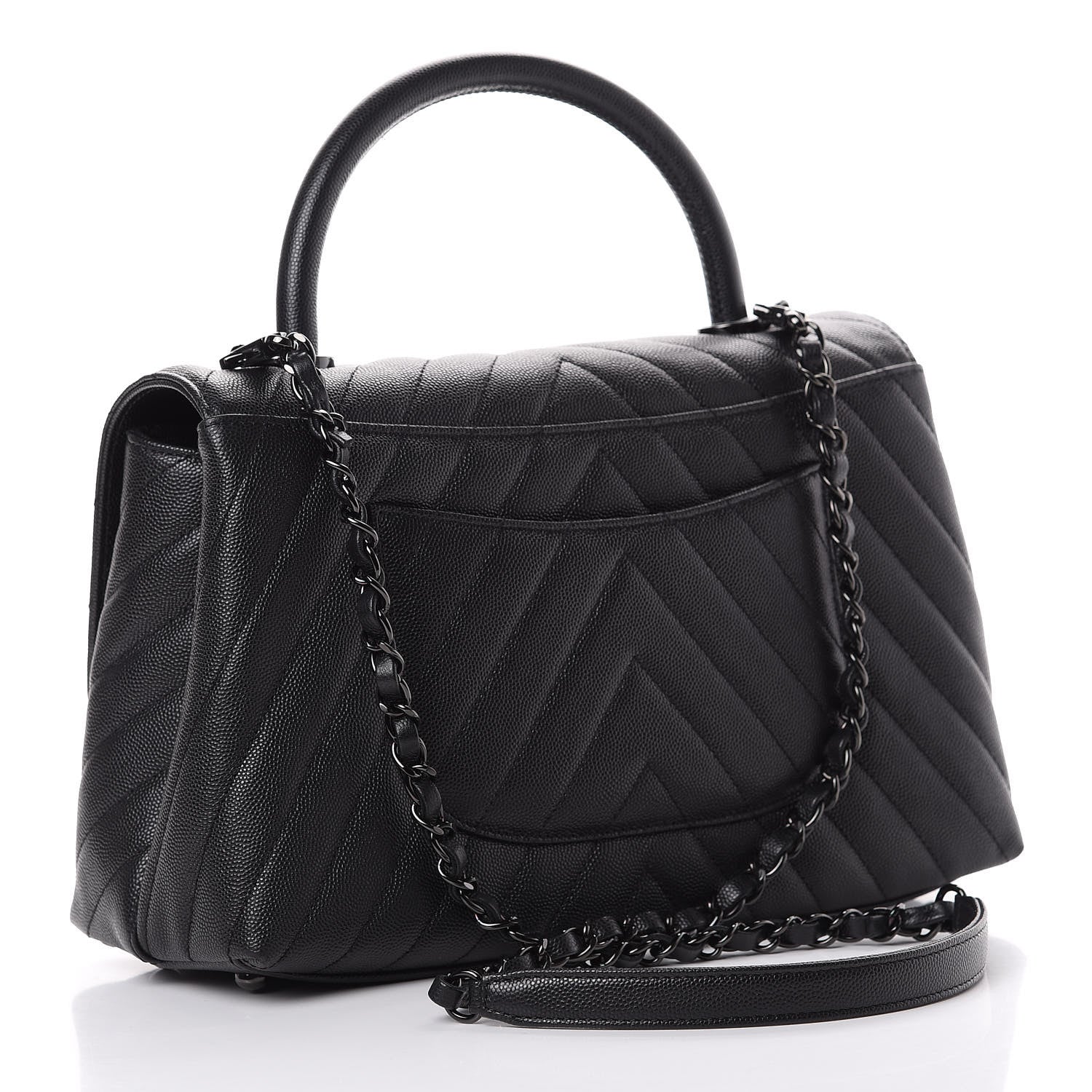 Chanel Caviar Chevron Quilted Small Coco Handle Flap So Black 2 of 11