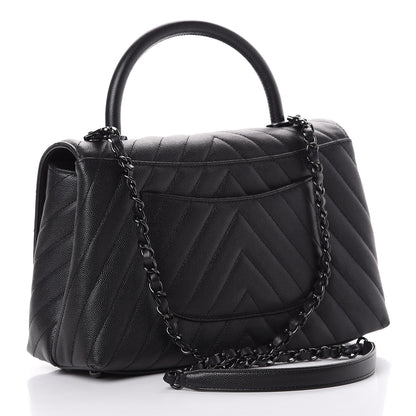 Chanel Caviar Chevron Quilted Small Coco Handle Flap So Black 2 of 11
