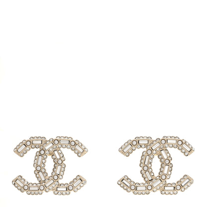 Chanel Crystal Baguette Pearl CC Earrings Gold Pearly White 1 of 4