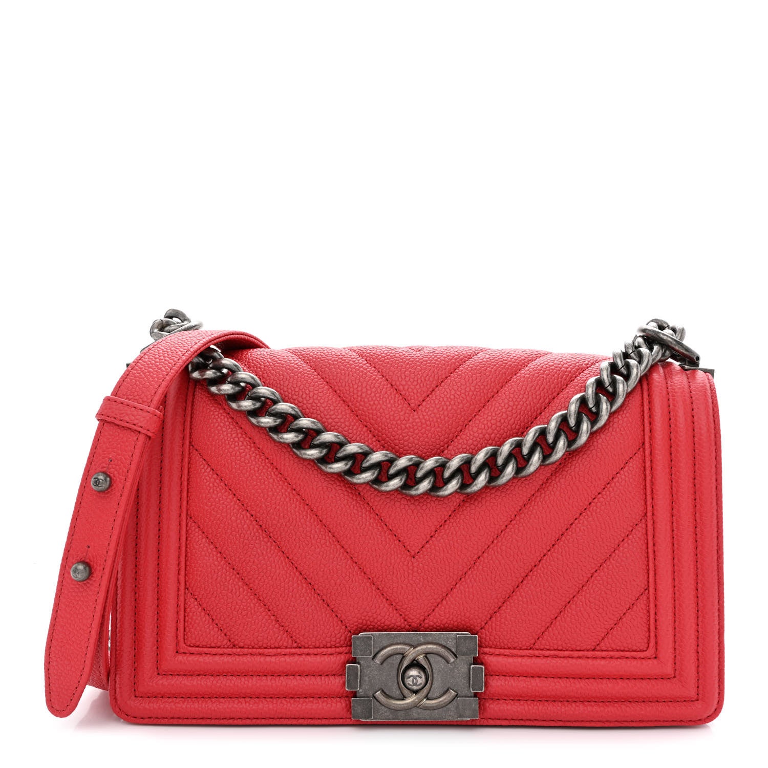 Chanel Caviar Chevron Quilted Medium Boy Flap Red 1 of 11