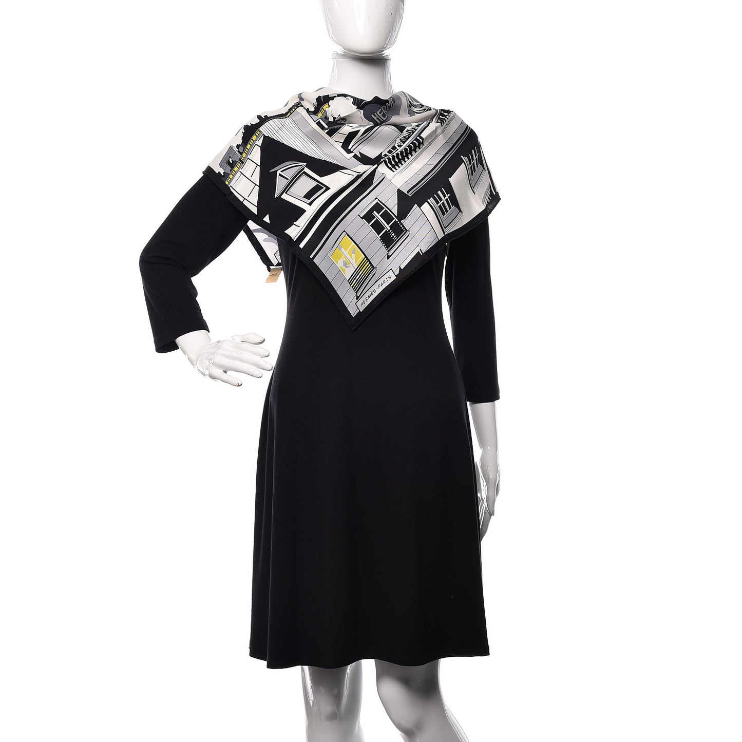 Silk Minuit Au Faubourg Scarf 70 Anthracite Blanc Jaune Vif
