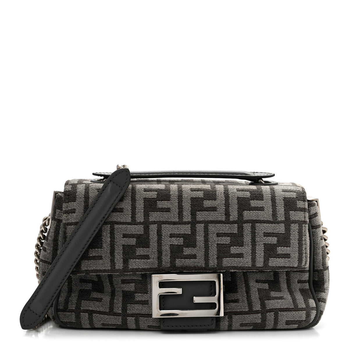 Chenille Vitello Seta FF Midi Chain Baguette Tortora