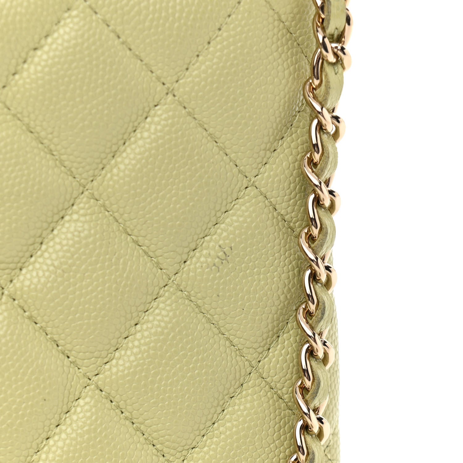 Chanel Caviar Quilted French New Wave Phone Holder With Chain Light Green 12 of 13