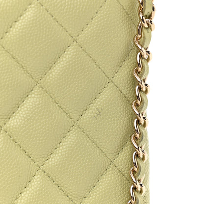 Chanel Caviar Quilted French New Wave Phone Holder With Chain Light Green 12 of 13