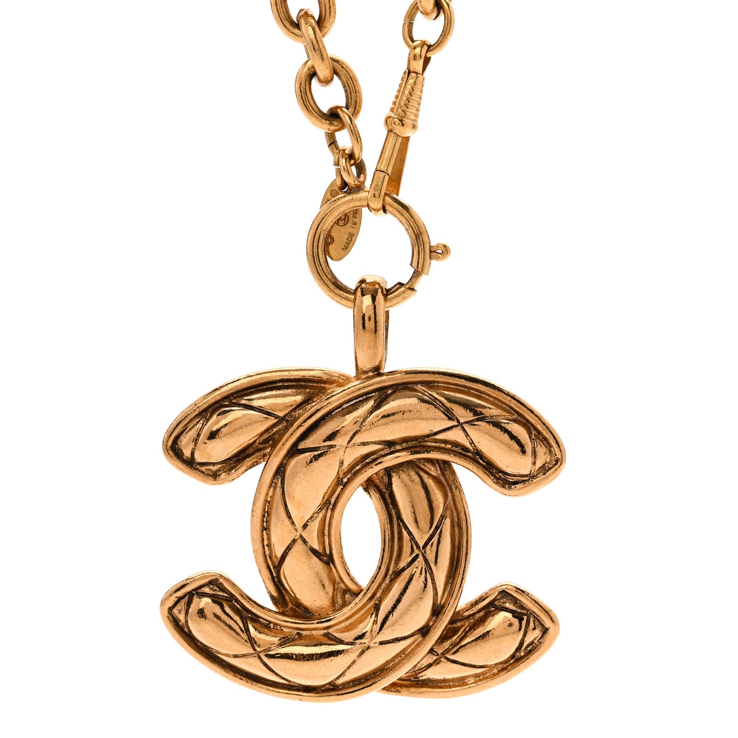 Metal Quilted CC Necklace Gold