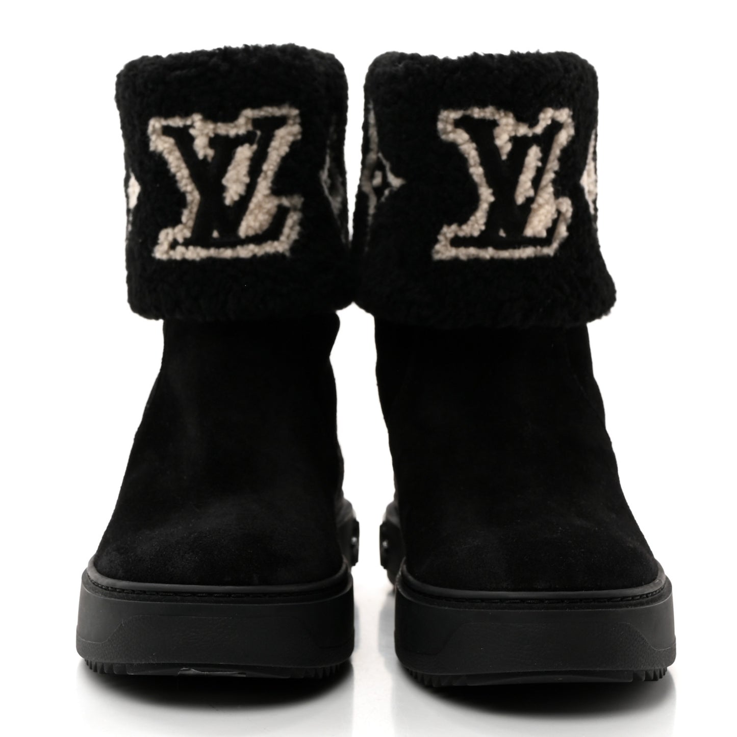 Suede Calfskin Shearling Snowdrop Flat Ankle Boot 41 Black