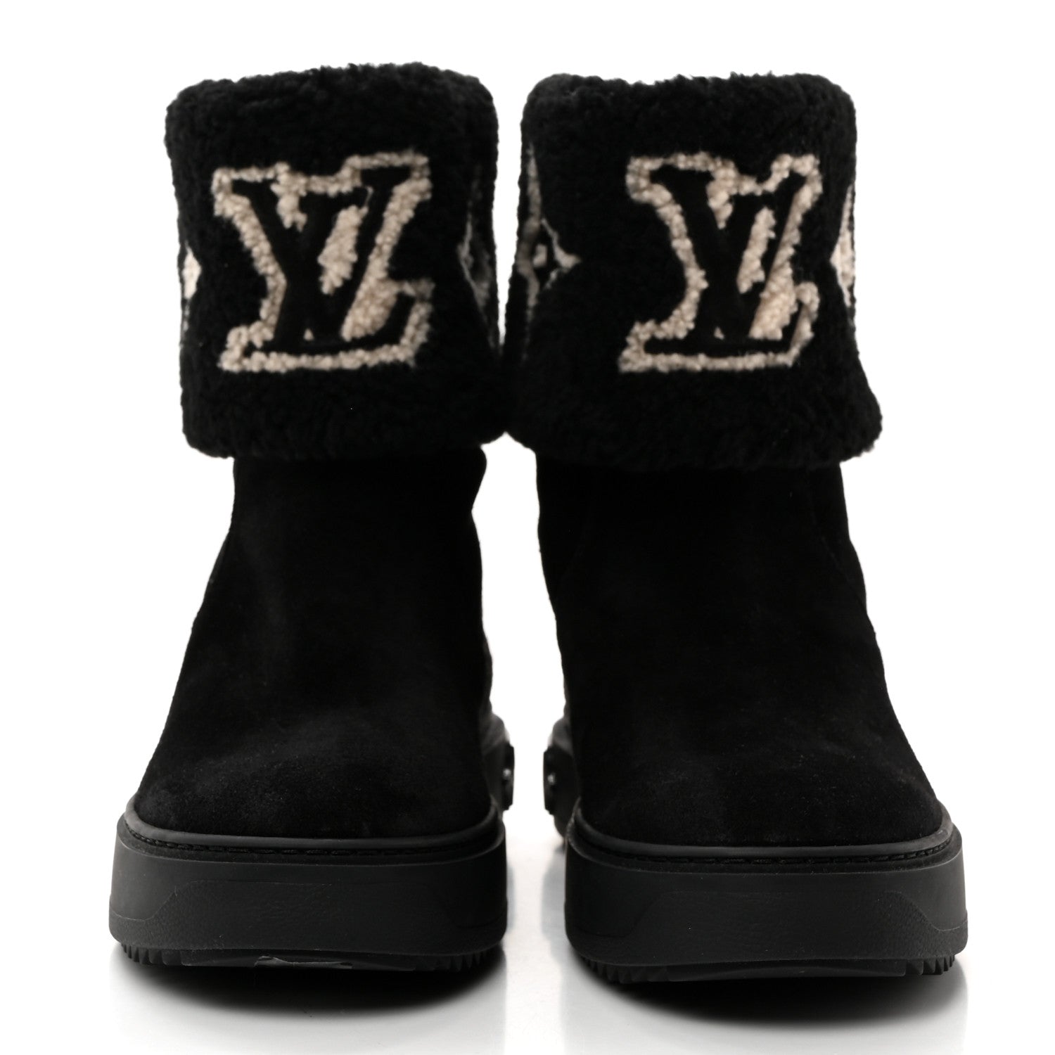 Louis Vuitton Suede Calfskin Shearling Snowdrop Flat Ankle Boot 41 Black 2 of 8