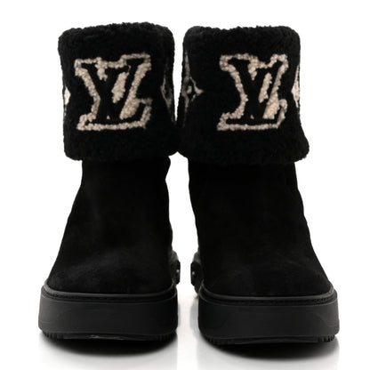 Louis Vuitton Suede Calfskin Shearling Snowdrop Flat Ankle Boot 41 Black 2 of 8
