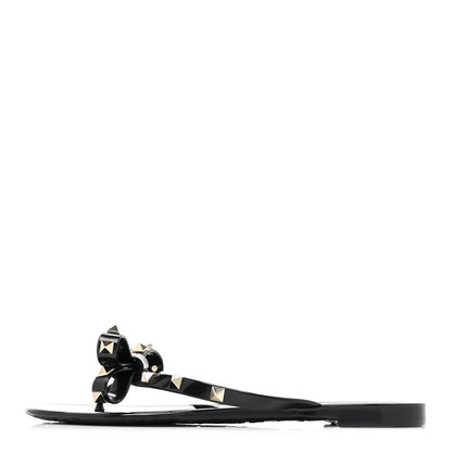 Valentino Garavani PVC Jelly Rockstud Bow Thong Sandals 38 Black 1 of 9