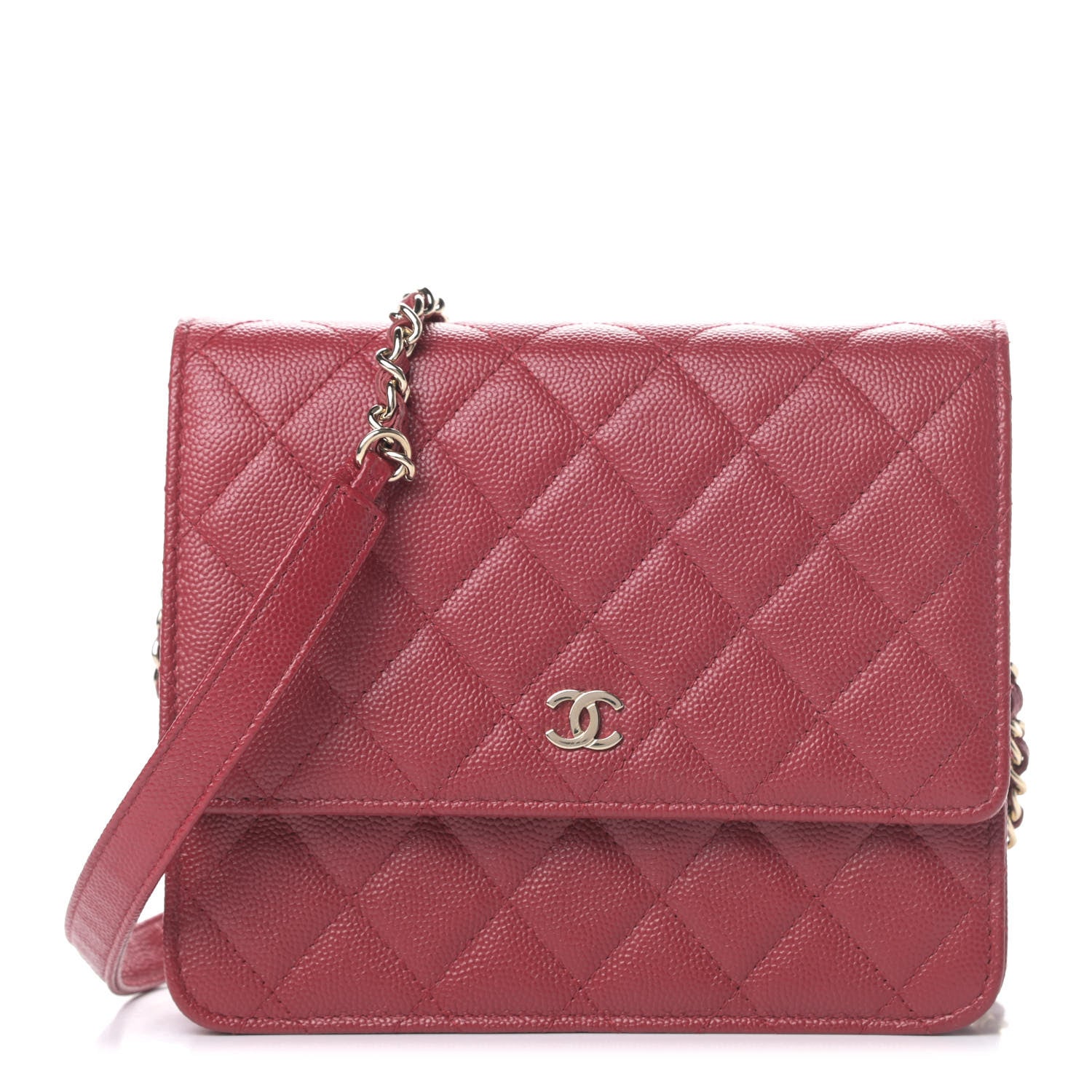 Chanel Caviar Quilted Square Wallet On Chain WOC Dark Red 1 of 4
