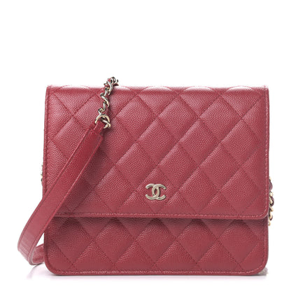 Chanel Caviar Quilted Square Wallet On Chain WOC Dark Red 1 of 4