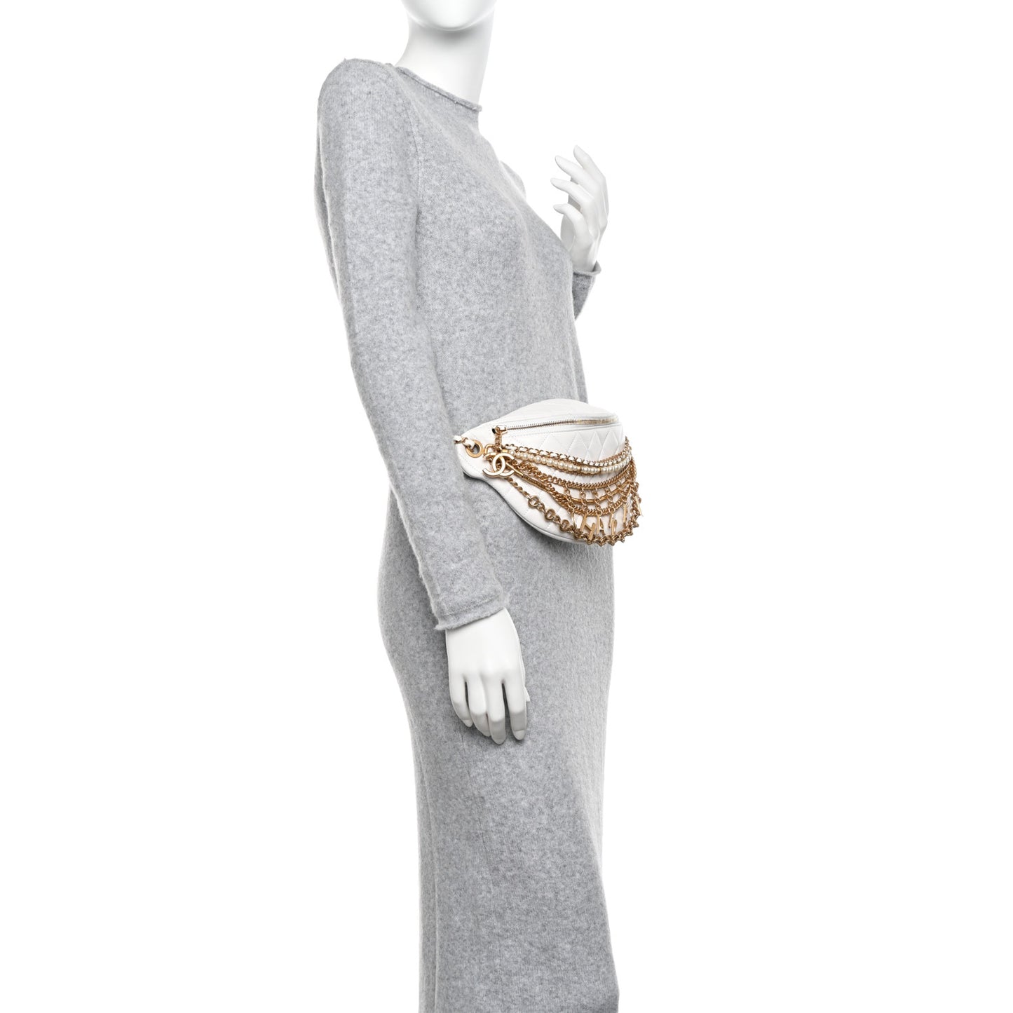 Lambskin Quilted All About Chains Waist Belt Bag White