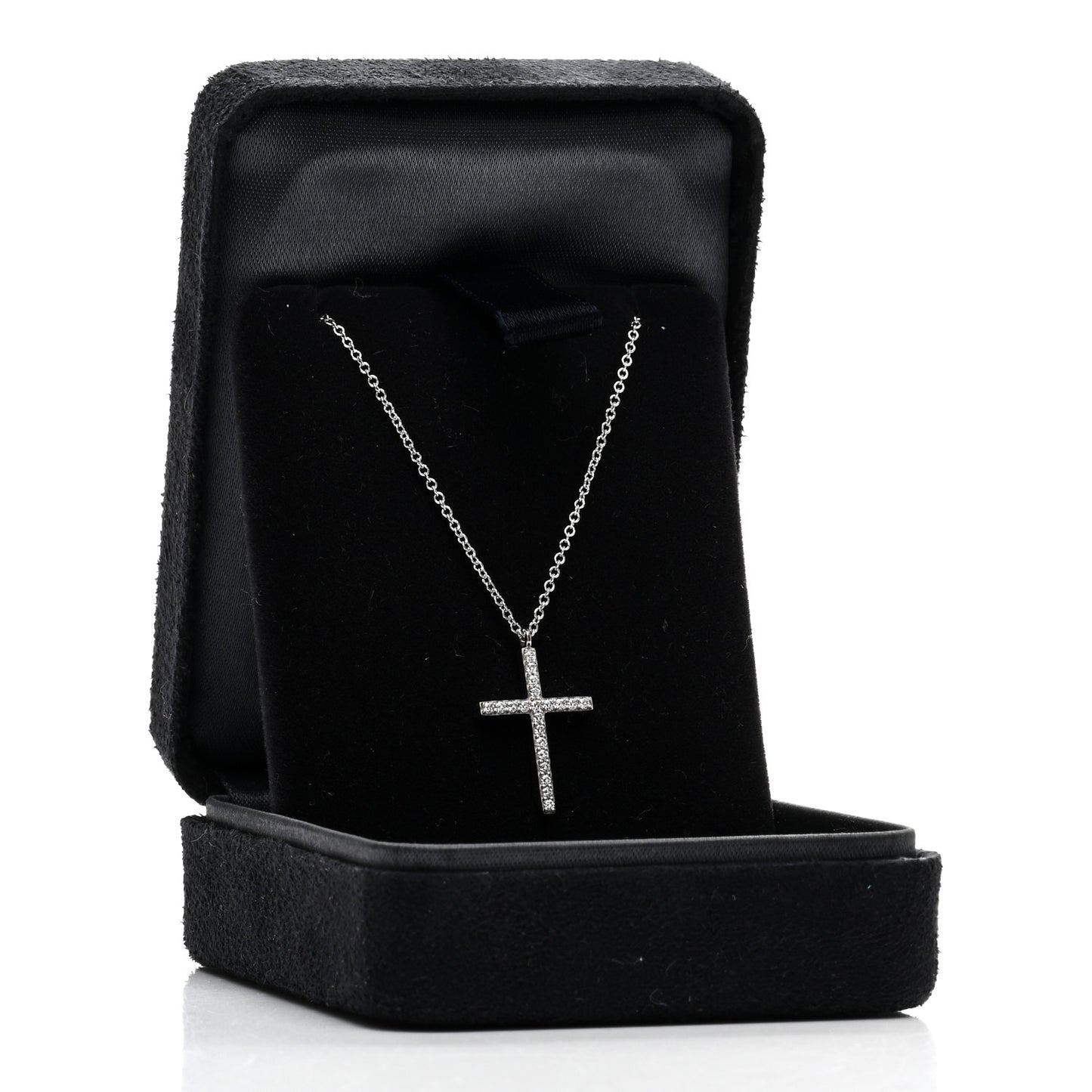18K White Gold Diamond Cross Pendant Necklace