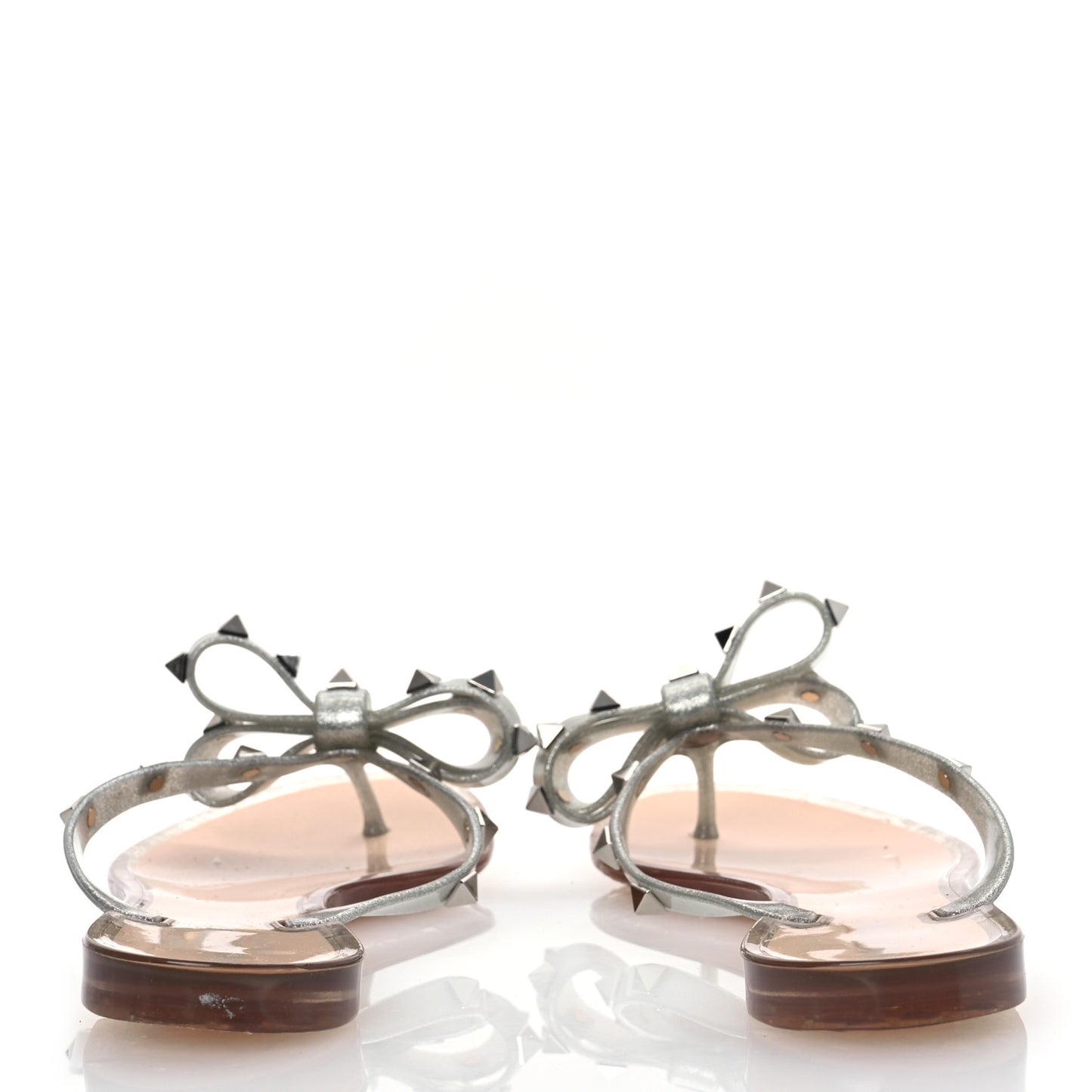 PVC Jelly Glitter Rockstud Bow Thong Sandals 37 Silver
