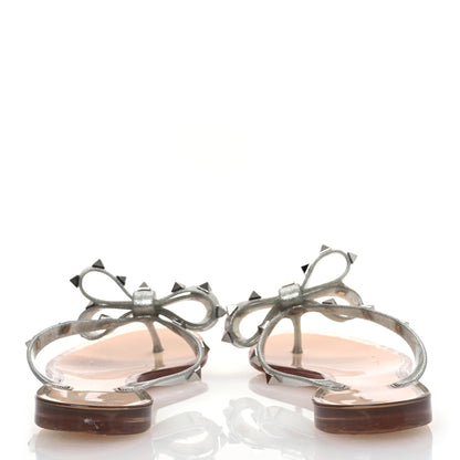 Valentino Garavani PVC Jelly Glitter Rockstud Bow Thong Sandals 37 Silver 6 of 12