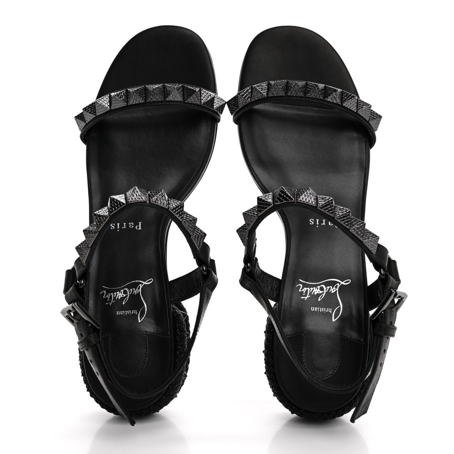 Waxed Calfskin Pyrasand 30mm Strappy Sandals 38 Black