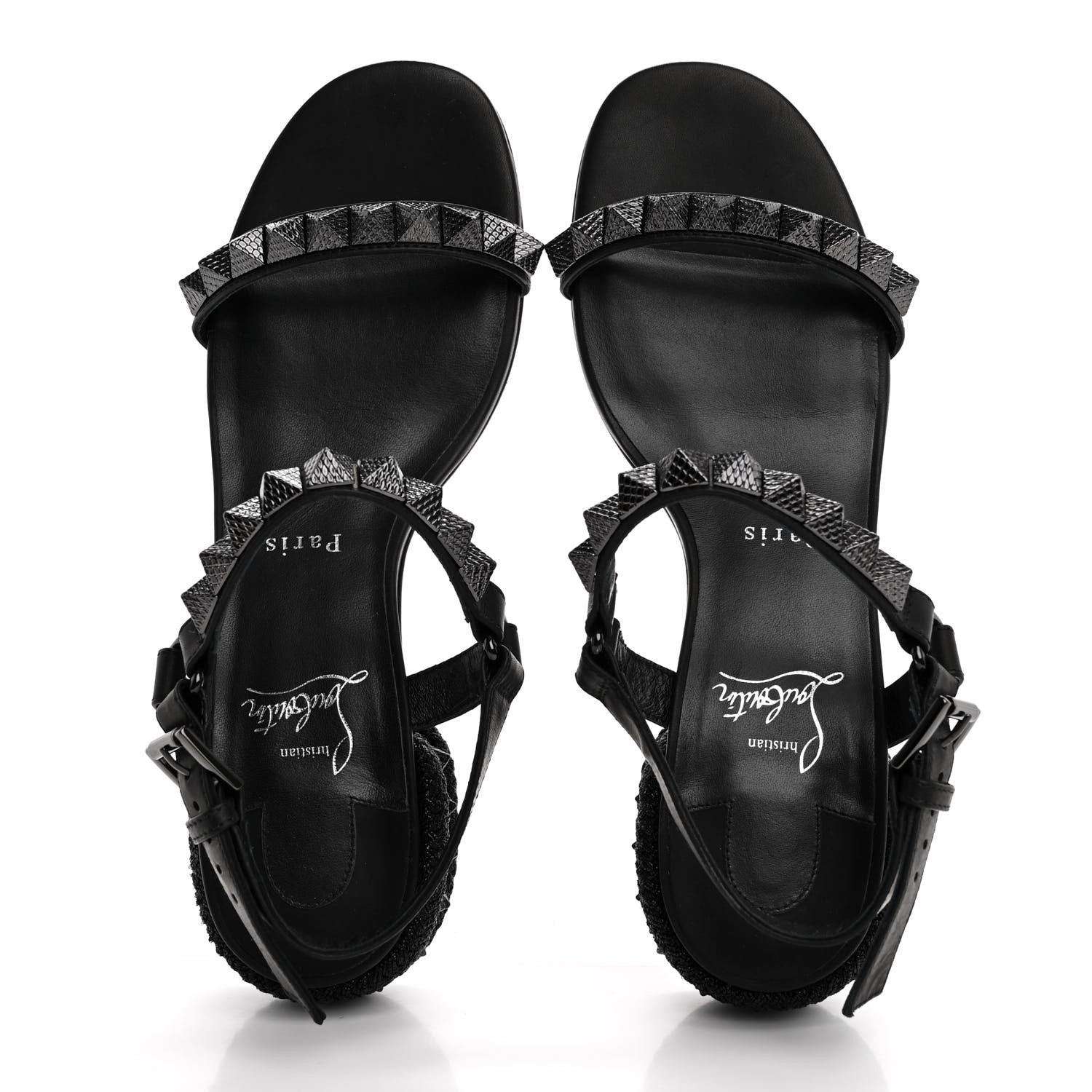 Christian Louboutin Waxed Calfskin Pyrasand 30mm Strappy Sandals 38 Black 2 of 9