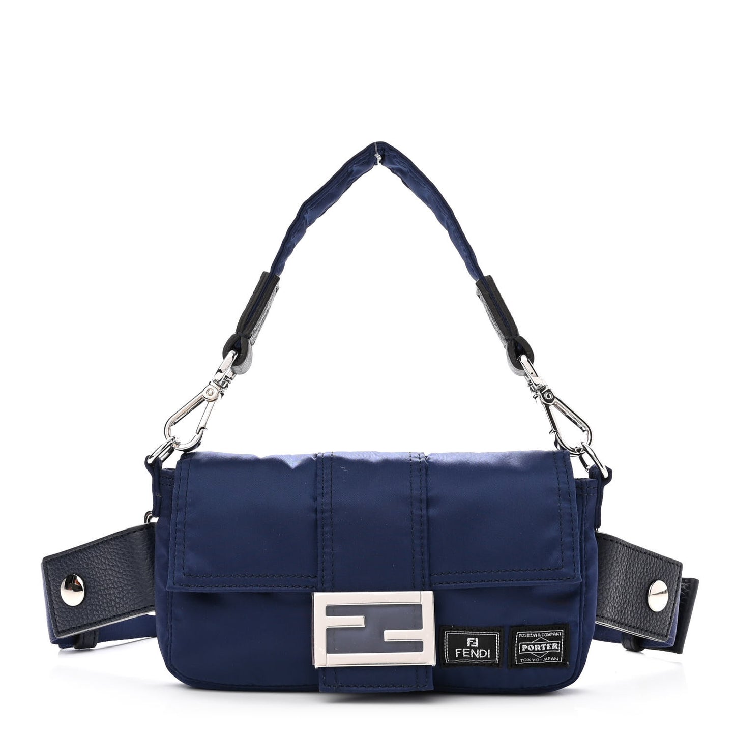 X PORTER Nylon Cuoio Roma Mini Phone Baguette Belt Bag Dark Blue