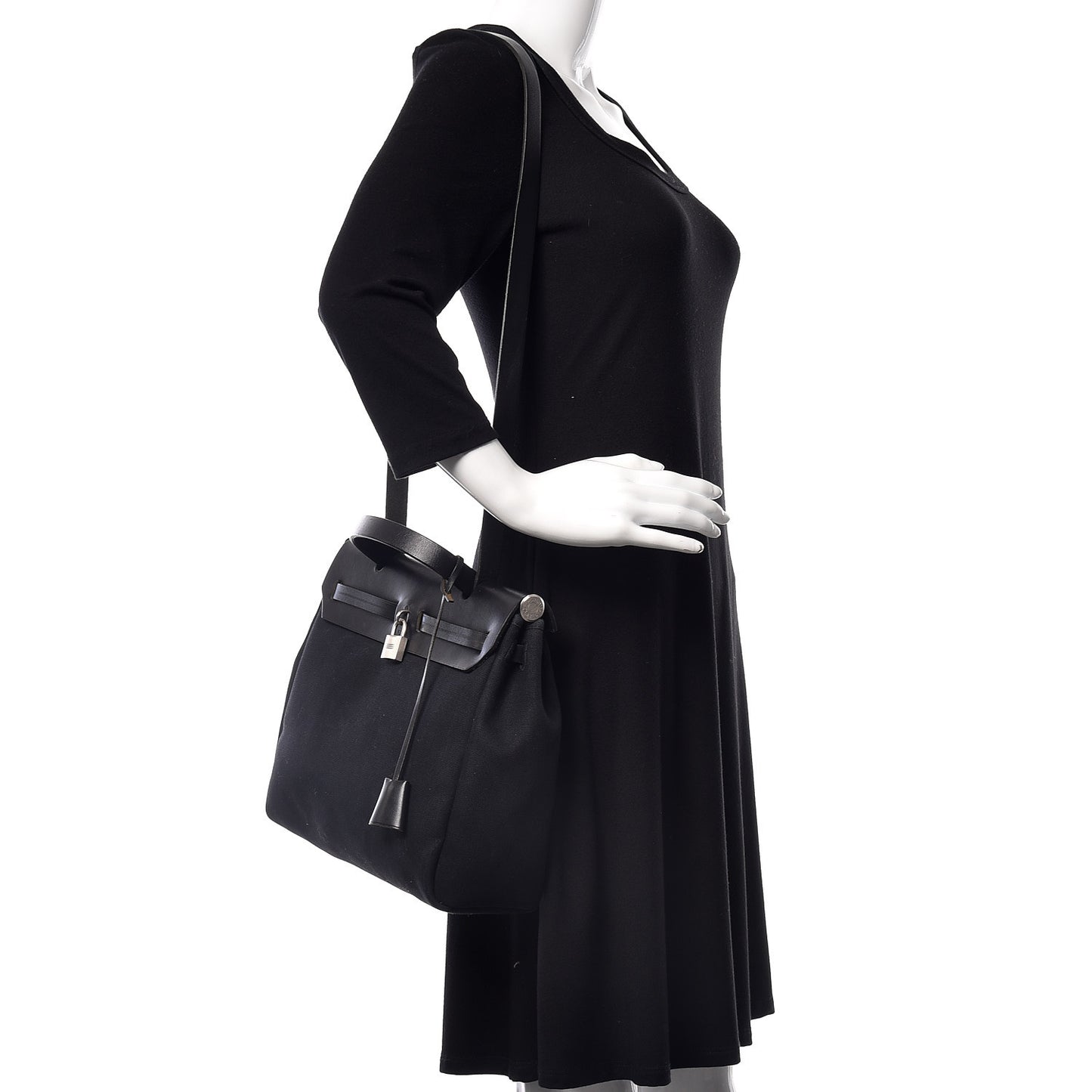 Vache Calfskin Toile Herbag 30 PM Black Natural