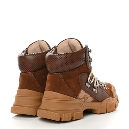 Gucci X SEGA Suede Calfskin GG Monogram Womens Flashtrek High-Top Sneakers 37 New Cuir Beige Ruggine 4 of 14