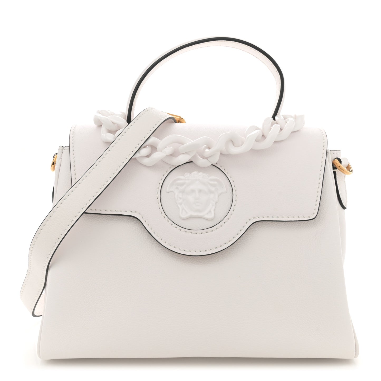 Calfskin Medium La Medusa Top Handle Handbag Optical White